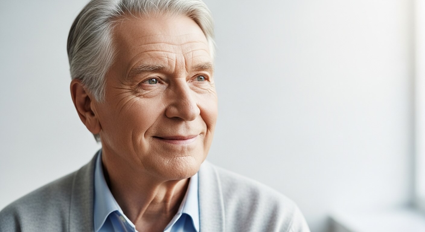 adulto mayor con aspecto tranquilo y felíz