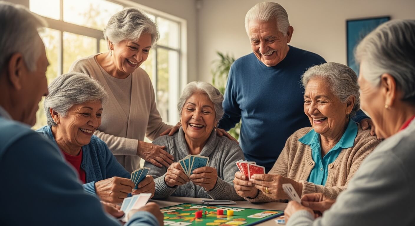 adultos mayores jugando en una mesa